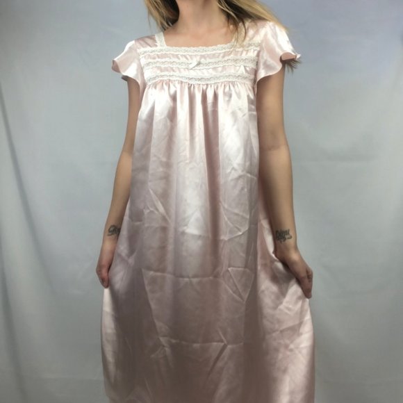 Oscar de la Renta Light Pink Nightgown Satin Vintage Inspired Size Large - Picture 7 of 9